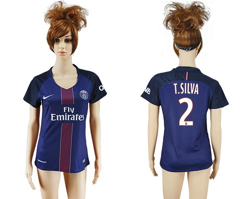 2016-17 Paris Saint-Germain #2 T.SILVA Home Soccer Women's Navy Blue AAA+ Shirt