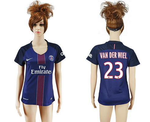 2016-17 Paris Saint-Germain #23 VAN DER WIEL Home Soccer Women's Navy Blue AAA+ Shirt