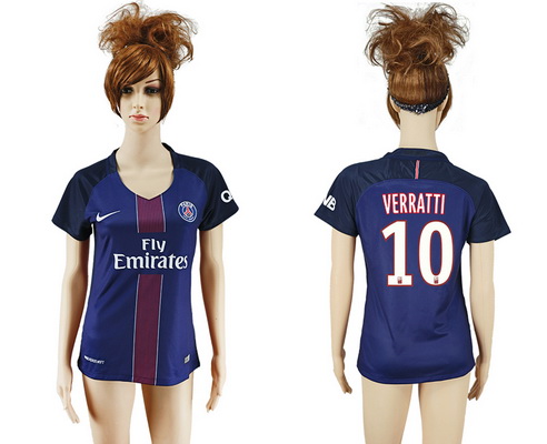 2016-17 Paris Saint-Germain #10 VERRATTI Home Soccer Women's Navy Blue AAA+ Shirt
