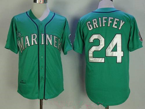 Men's Seattle Mariners #24 Ken Griffey Jr. Teal Green 1995 Throwback Cooperstown Collection Stitched MLB Mitchell & Ness Jersey