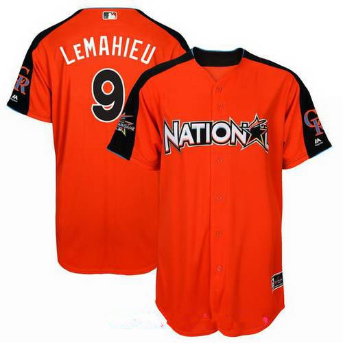 Men's National League Colorado Rockies #9 DJ LeMahieu Majestic Orange 2017 MLB All-Star Game Home Run Derby Player Jersey