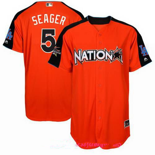 Men's National League Los Angeles Dodgers #5 Corey Seager Majestic Orange 2017 MLB All-Star Game Authentic Home Run Derby Jersey