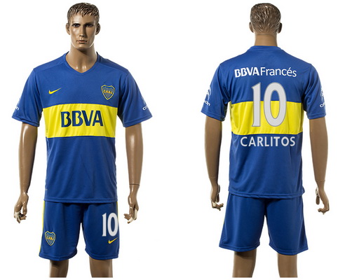 2016-17 Boca Juniors #10 CARLITOS Home Soccer Men's Blue Shirt Kit