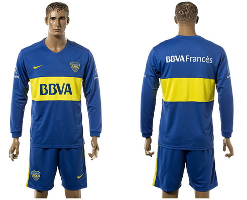 2016-17 Boca Juniors Blank or Custom Home Soccer Men's Blue Long Sleeve Shirt Kit