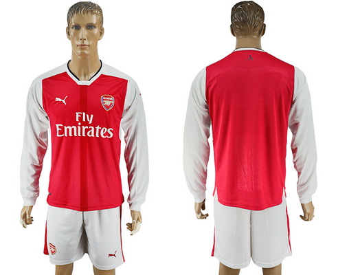2016-17 Arsenal Blank or Custom Home Soccer Men's Red Long Sleeve Shirt Kit