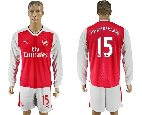 2016-17 Arsenal #15 CHAMBERLAIN Home Soccer Men's Red Long Sleeve Shirt Kit