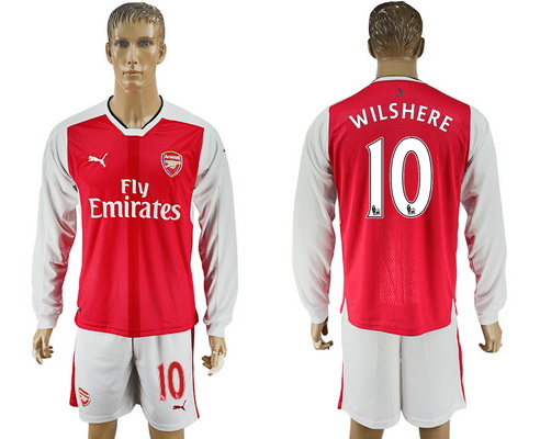 2016-17 Arsenal #10 WILSHERE Home Soccer Men's Red Long Sleeve Shirt Kit