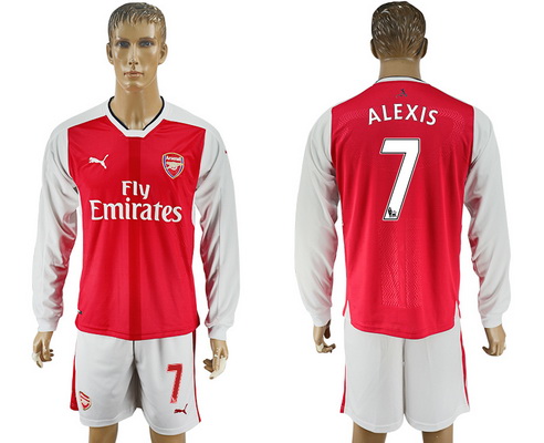 2016-17 Arsenal #7 ALEXIS Home Soccer Men's Red Long Sleeve Shirt Kit
