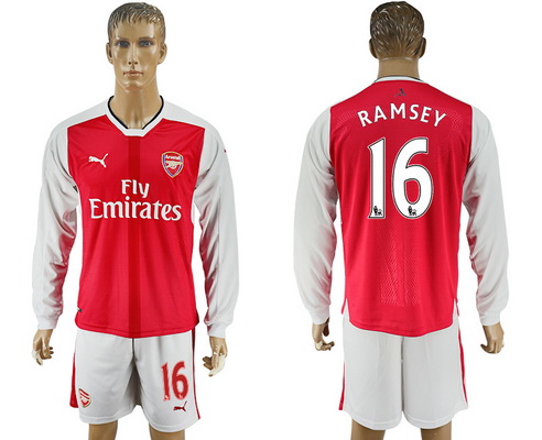 2016-17 Arsenal #16 RAMSEY Home Soccer Men's Red Long Sleeve Shirt Kit