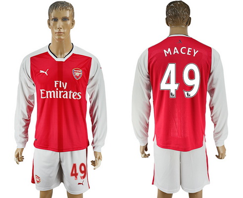 2016-17 Arsenal #49 MACEY Home Soccer Men's Red Long Sleeve Shirt Kit