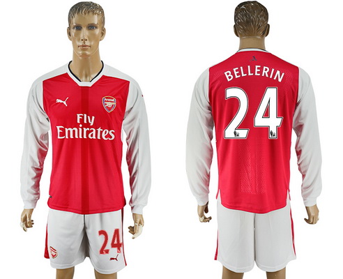 2016-17 Arsenal #24 BELLERIN Home Soccer Men's Red Long Sleeve Shirt Kit