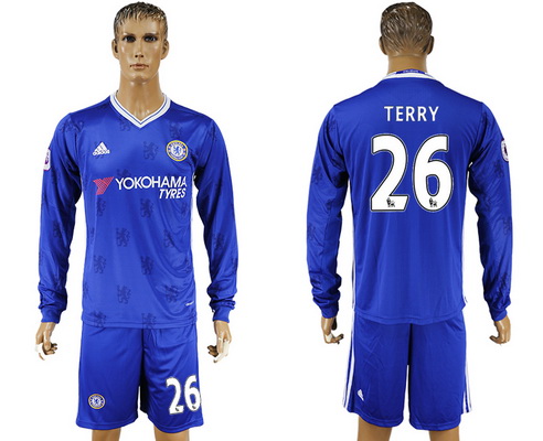 2016-17 Chelsea #26 TERRY Home Soccer Men's Blue Long Sleeve Shirt Kit