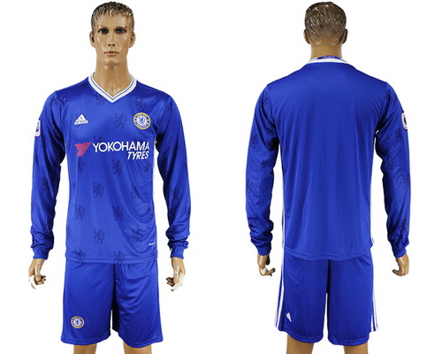 2016-17 Chelsea Blank or Custom Home Soccer Men's Blue Long Sleeve Shirt Kit