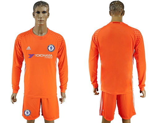 2016-17 Chelsea Blank or Custom Goalkeeper Soccer Men's Orange Long Sleeve Shirt Kit