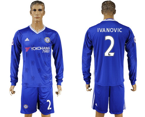 2016-17 Chelsea #2 IVANOVIC Home Soccer Men's Blue Long Sleeve Shirt Kit