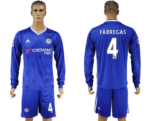 2016-17 Chelsea #4 FABREGAS Home Soccer Men's Blue Long Sleeve Shirt Kit