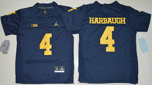 Youth Michigan Wolverines #4 Jim Harbaugh Navy Blue Stitched NCAA Brand Jordan College Football Jersey