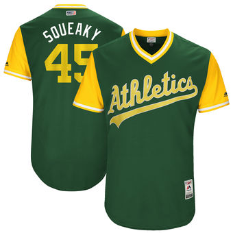 Men's Oakland Athletics Jharel Cotton Squeaky Majestic Green 2017 Players Weekend Authentic Jersey