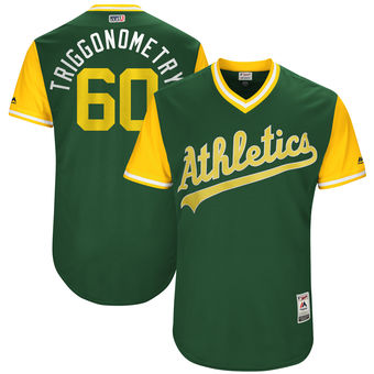 Men's Oakland Athletics Andrew Triggs Triggonometry Majestic Green 2017 Players Weekend Authentic Jersey