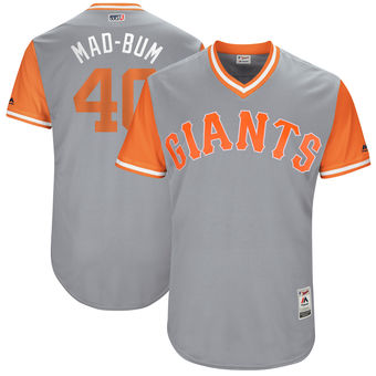 Men's San Francisco Giants Madison Bumgarner Mad-Bum Majestic Gray 2017 Players Weekend Authentic Jersey