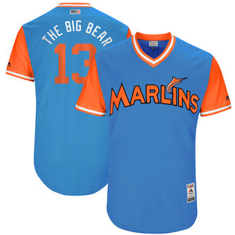 Men's Miami Marlins Marcell Ozuna The Big Bear Majestic Blue 2017 Players Weekend Authentic Jersey