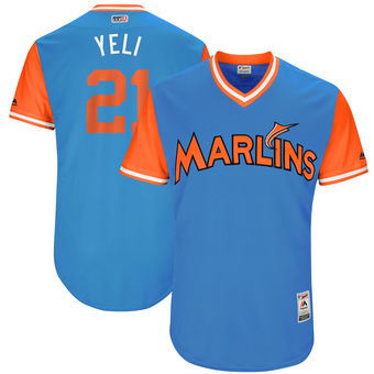 Men's Miami Marlins Christian Yelich Yeli Majestic Blue 2017 Players Weekend Authentic Jersey