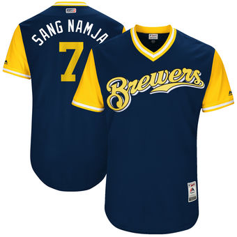 Men's Milwaukee Brewers Eric Thames Sang Namja Majestic Navy 2017 Players Weekend Authentic Jersey