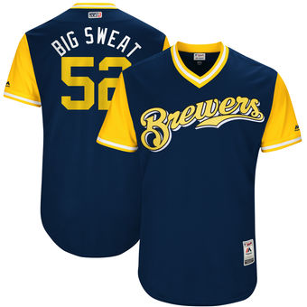 Men's Milwaukee Brewers Jimmy Nelson Big Sweat Majestic Navy 2017 Players Weekend Authentic Jersey