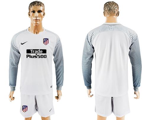 Atletico Madrid Blank White Goalkeeper Long Sleeves Soccer Club Jersey