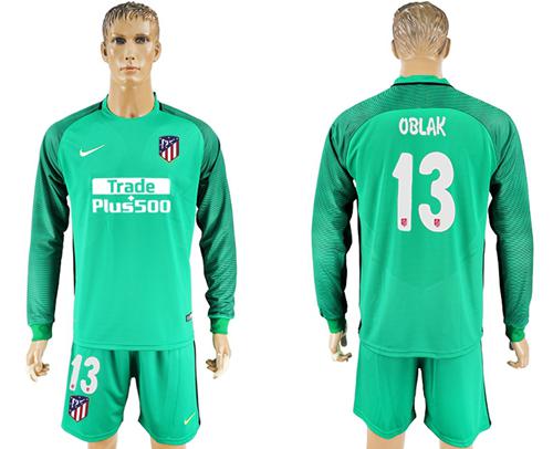 Atletico Madrid #13 Oblak Green Goalkeeper Long Sleeves Soccer Club Jersey