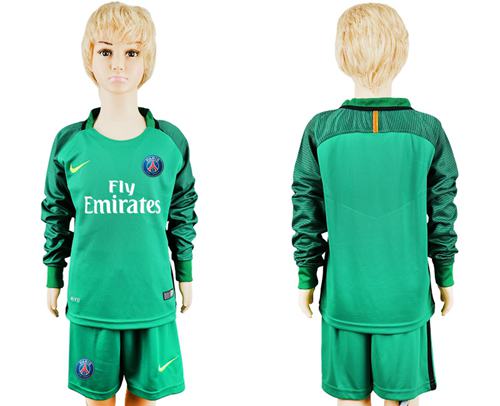 Real Madrid Blank Green Goalkeeper Long Sleeves Kid Soccer Club Jersey