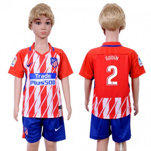 Atletico Madrid #2 Godin Home Kid Soccer Club Jersey