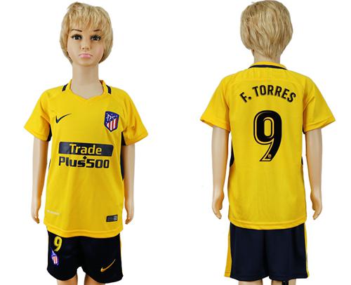 Atletico Madrid #9 F.Torres Away Kid Soccer Club Jersey