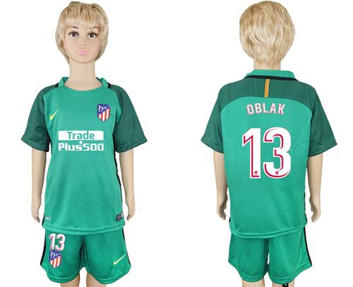 Atletico Madrid #13 Oblak Green Goalkeeper Kid Soccer Club Jersey