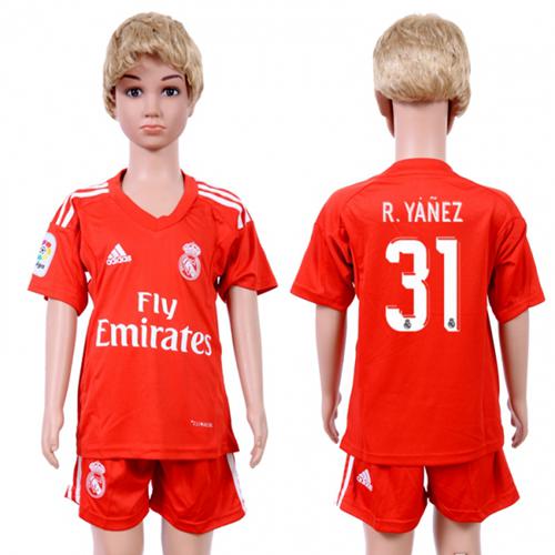 Real Madrid #31 R.Yanez Red Goalkeeper Kid Soccer Club Jersey