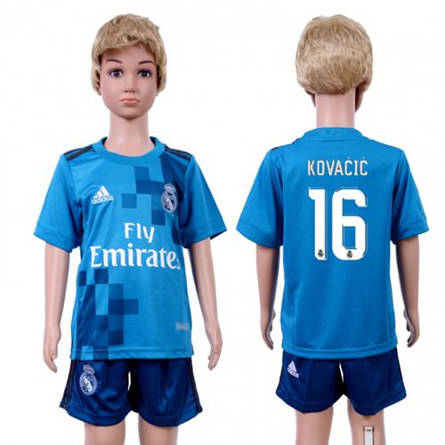 Real Madrid #16 Kovacic Sec Away Kid Soccer Club Jersey
