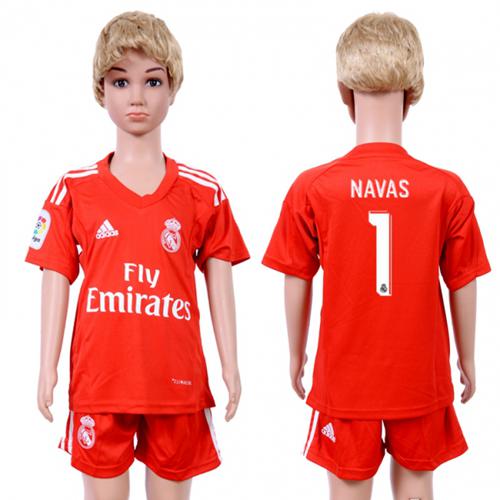 Real Madrid #1 Navas Red Goalkeeper Kid Soccer Club Jersey