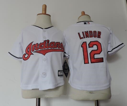 Toddler Cleveland Indians #12 Francisco Lindor White Stitched MLB Majestic Cool Base Jersey
