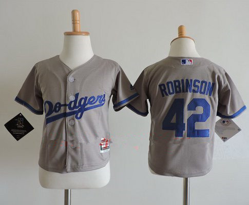 Toddler Los Angeles Dodgers #42 Jackie Robinson Gray Road Stitched MLB Majestic Cool Base Jersey