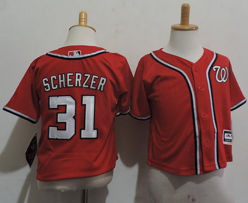 Toddler Washington Nationals #31 Max Scherzer Red Stitched MLB Majestic Cool Base Jersey