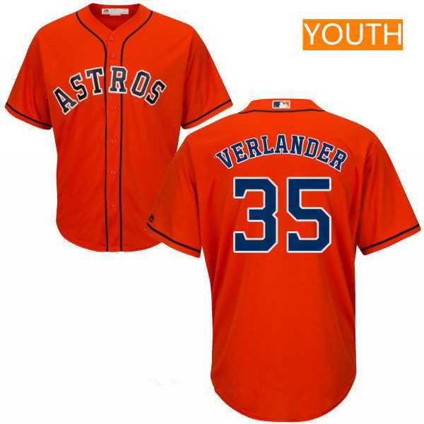 Youth Houston Astros #35 Justin Verlander Orange Stitched MLB Majestic Cool Base Jersey