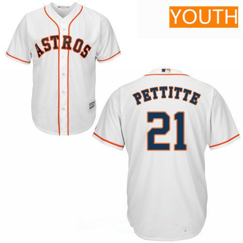 Youth Houston Astros #21 Andy Pettitte Retired White Home Stitched MLB Majestic Cool Base Jersey