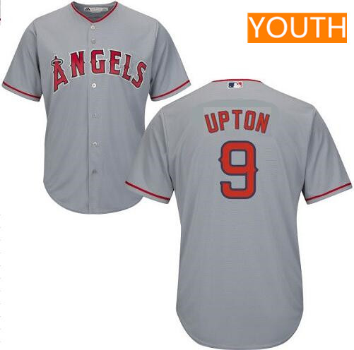 Youth Los Angeles Angels #9 Justin Upton Gray Road Stitched MLB Majestic Cool Base Jersey