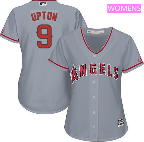 Women's LA Angels of Anaheim  #9 Justin Upton Gray Road Stitched MLB Majestic Cool Base Jersey