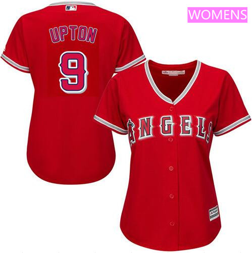 Women's Los Angeles Angels #9 Justin Upton Red Alternate Stitched MLB Majestic Cool Base Jersey