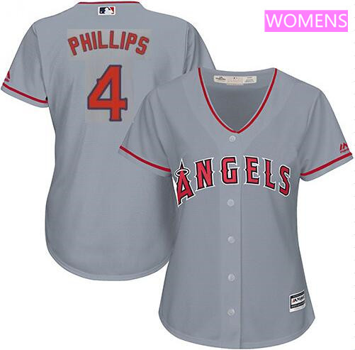 Women's Los Angeles Angels #4 Brandon Phillips Gray Road Stitched MLB Majestic Cool Base Jersey