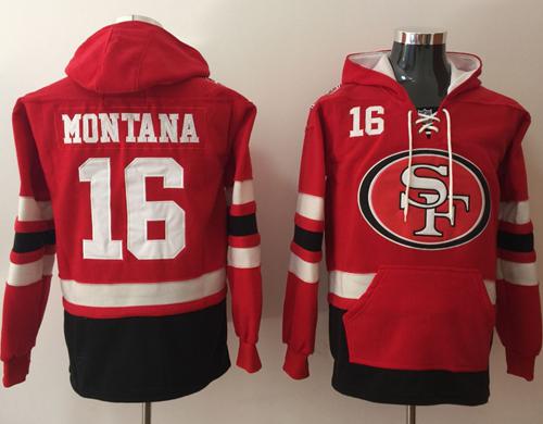 Nike San Francisco 49ers #16 Joe Montana Red Black Name & Number Pullover NFL Hoodie