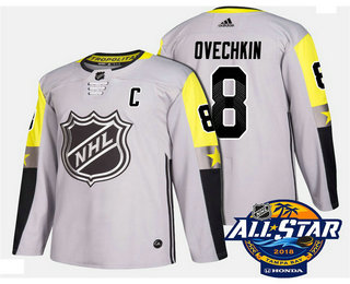 Men's Washington Capitals #8 Alex Ovechkin Grey 2018 NHL All-Star Stitched Ice Hockey Jersey
