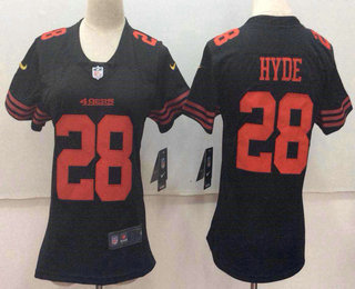 Women's San Francisco 49ers #28 Carlos Hyde Black 2017 Vapor Untouchable Stitched NFL Nike Limited Jersey