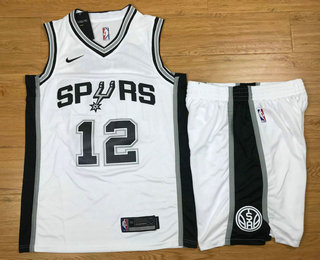 Men's San Antonio Spurs #12 LaMarcus Aldridge White 2017-2018 Nike Swingman Stitched NBA Jersey With Shorts